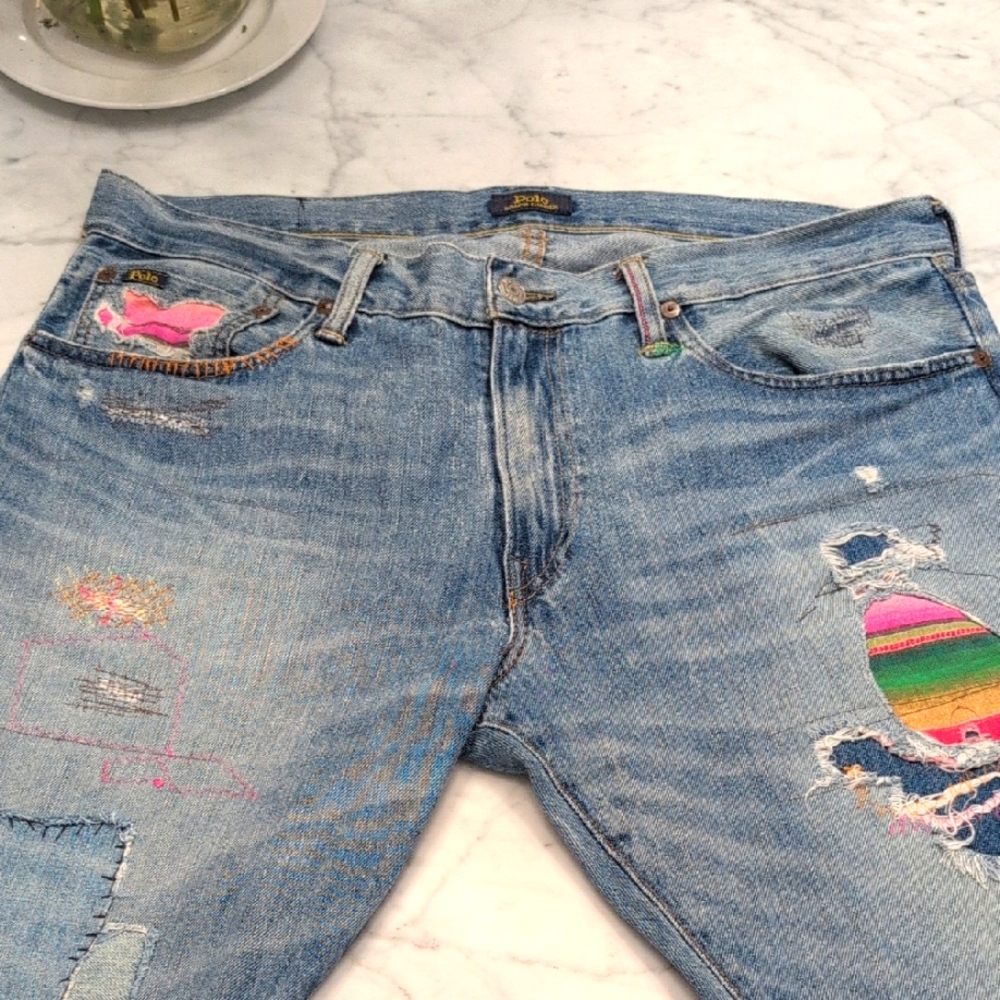Ralph Lauren Blue Relaxed Jeans with Distressed Details